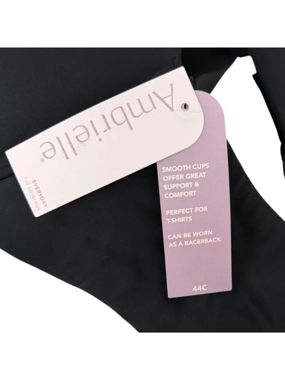 NWT Ambrielle Everyday Full Coverage Black Padded‎ Underwire Bra (44C)